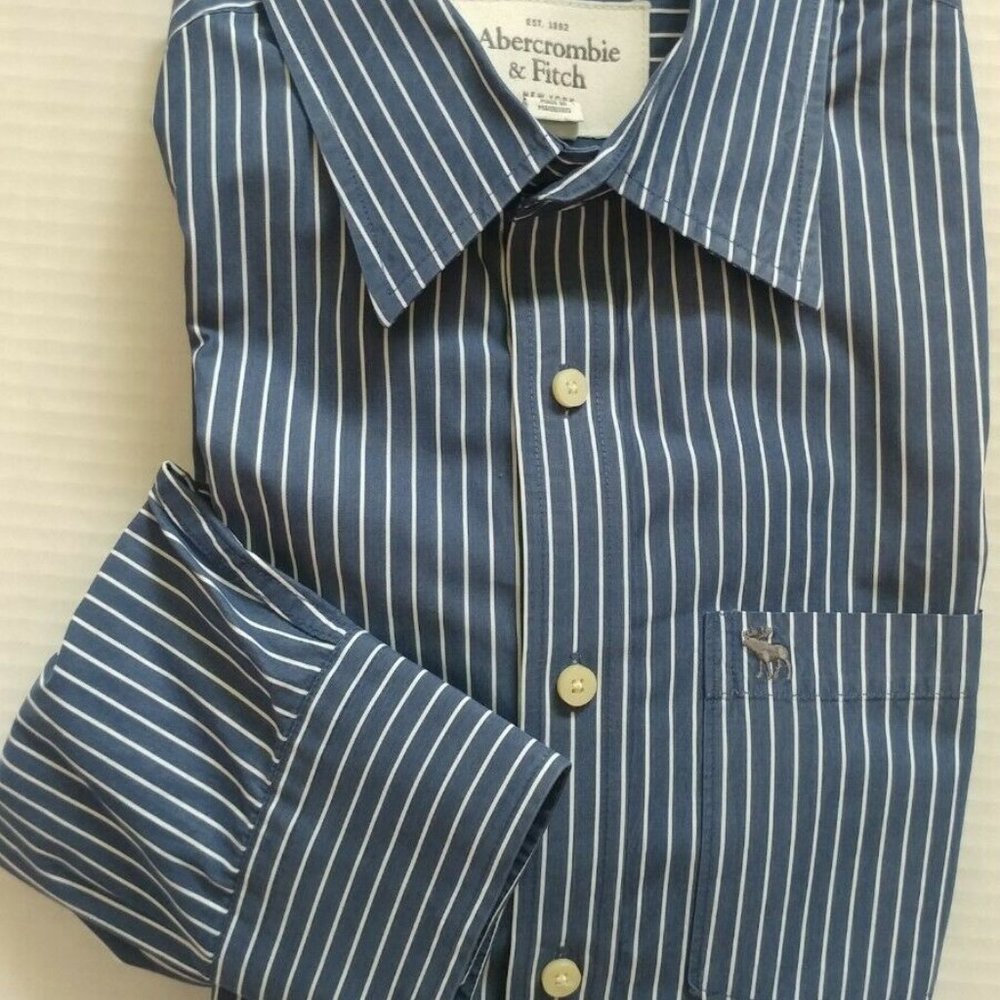 Abercrombie & Fitch Muscle Striped Button Front Shirt Long Sleeves Blue White XL